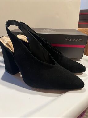Vince camuto black suede sling back